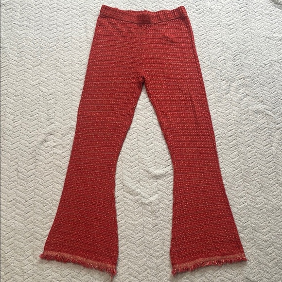 ZARA ORANGE METALLIC THREAD TEXTURED PANTS High Waist  Size S - Picture 1 of 8